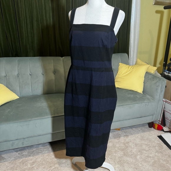 Two Banana Republic Strappy Midi Dresses - solid black and navy/black stripes - Picture 4 of 8